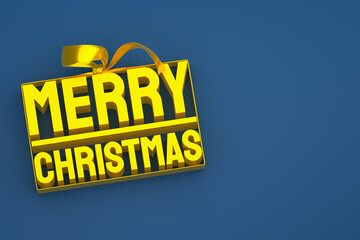Obraz premium merry christmas 3d design with bow and ribbon on blue background