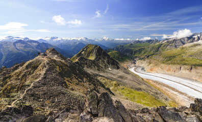 Aletsch glacier at the eggishorn with view to the wallis alps