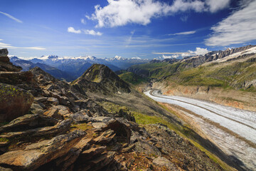 Aletsch glacier at the eggishorn with view to the wallis alps