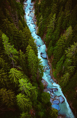 Drone  shot of a swiss mountains lake in the forest Switzerland