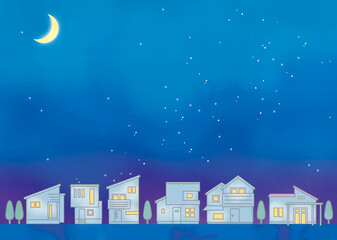 Obraz na płótnie Canvas 綺麗な星空の住宅街のイラスト