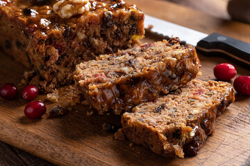 Sliced Fruitcake on a Cutting Board