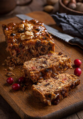 Sliced Fruitcake on a Cutting Board