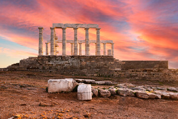 The ancient Greek temple of Poseidon at Cape Sounion