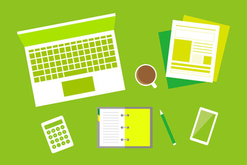 デスク リモートワーク PC モバイル 書類 勉強 オフィス ベクター AI 素材 デザイン