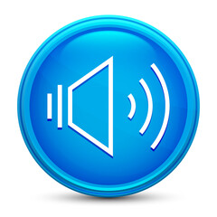 Volume speaker icon glass shiny blue round button isolated design vector illustration