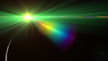 Abstract green lens flare light on black background