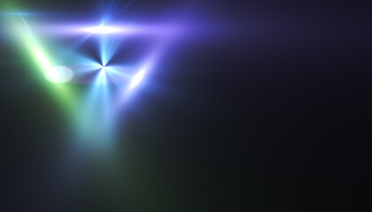 digital lens flareon black background.Triangle light flare effect.Ray glowing on spcae.