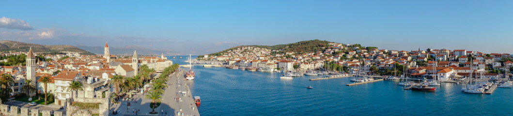 Naklejka na ściany i meble Panoramic view of Trogir old town, Adriatic Sea, and Trogir Harbor