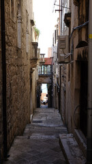 Narrow cobblestone streets in Old Town, Korcula, Croatia