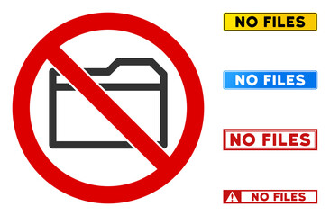No Folder sign with captions in rectangular frames. Illustration style is a flat iconic symbol inside red crossed circle on a white background. Simple No Folder vector sign, designed for rules,