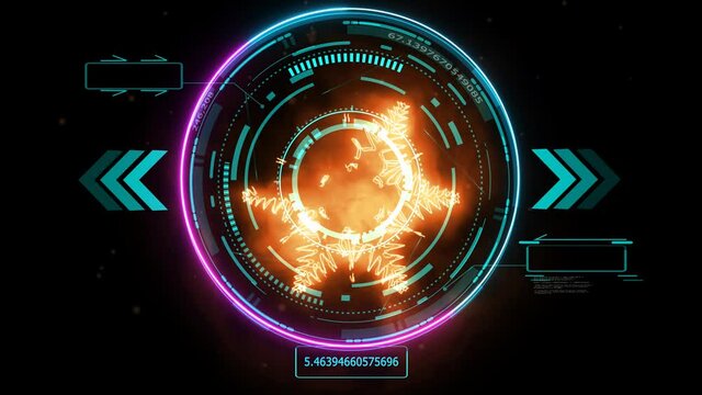 futuristic technology digital holographic element laser glow effect arrow blue laser and two callout border numeric and abstract powerful fire energy overload and change to infinity power