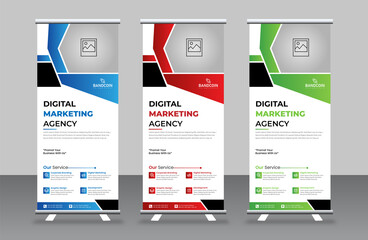 Business rollup banner template design, modern x banner design, stand template, and flag-banner advertising. Vector illustration