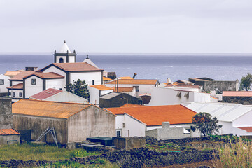 Fototapeta na wymiar View to the city of Praia da Vitoria. Island of Terceira. Azores, Portugal