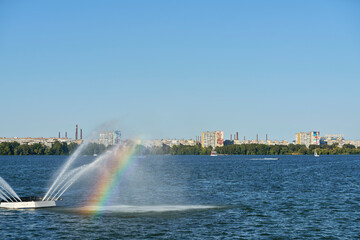
fountain, water, rainbow, lake, Geneva, sky, city, blue, nature, sea, landscape, waterfall, river, ocean, cloud, Niagara, spray, Switzerland, park, jet, summer, Canada, view, light, city with water, 