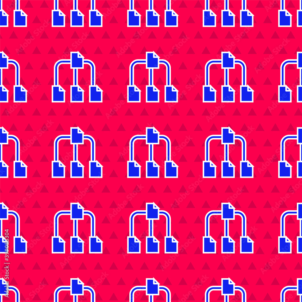 Aufkleber blue folder tree icon isolated seamless pattern on red background. computer network file folder orga