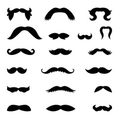 Mustache set on white isolated background. Vector illustration. Silhouette