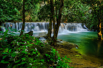 Huay Mae Khamin Waterfall, 2st floor, named Mandkamin, located at Srinakarin Dam National Park Kanchanaburi Province, Thailand