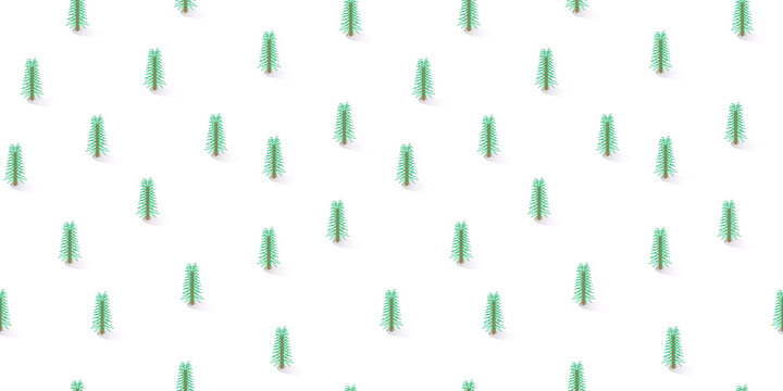 Merry Christmas seamless pattern, A lot of winter pine trees on a white background.	