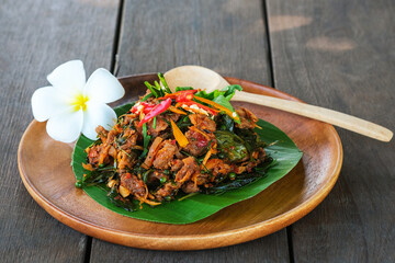 Spicy Stir Fried Boar Is the traditional food of Thailand
