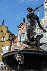 Fototapeta na wymiar Neptune Fountain at Long Market Street in Gdansk. Poland