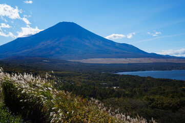 山梨県パノラマ台からの富士山と山中湖