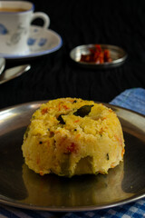 Homemade tasty and delicious Rava upma placed on a plate