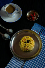 Homemade tasty and delicious Rava upma placed on a plate
