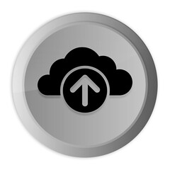 Cloud upload icon metal silver round button metallic design circle isolated on white background black and white concept illustration