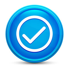 Check box icon glass shiny blue round button isolated design vector illustration