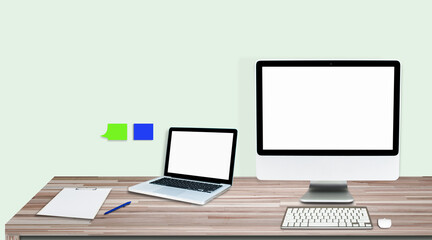 Computer monitor isolated on white screen on office style desk.