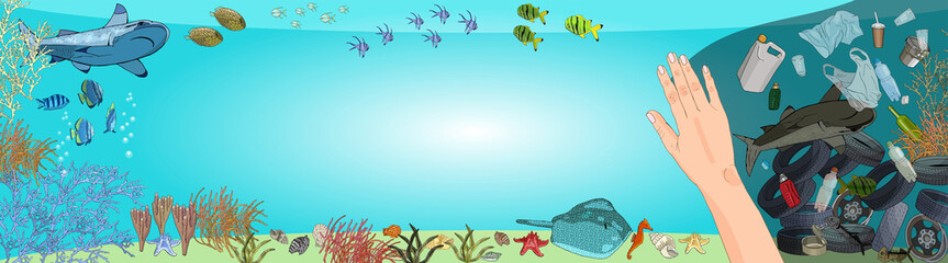 The concept of ecological catastrophe of garbage in the ocean.