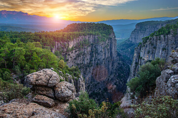 Picturesque popular Tazy canyon in southern Turkey during sunrise - obrazy, fototapety, plakaty