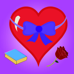 Sant Valentin motif, heart, book and rose
