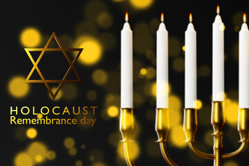 International holocaust remembrance day, Star of David and Minor candlestick on dark background