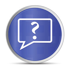 Question mark bubble icon prime blue round button vector illustration design silver frame push button