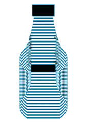 Transparent, glass bottle vector illustration in blue color, isolated on white background.