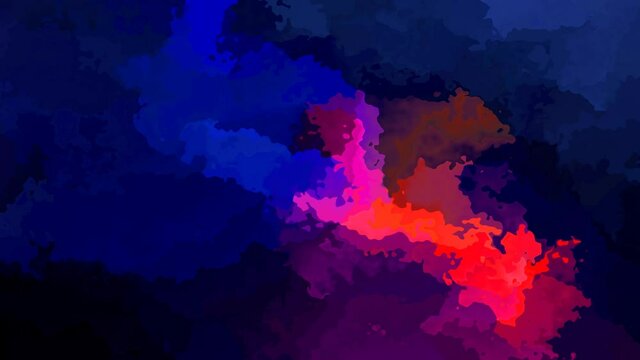 abstract animated twinkling stained background full HD seamless loop video - watercolor splotch liquid effect - color royal blue and hot pink magenta orange
