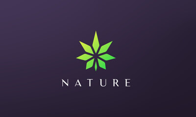 Abstract green cannabis leaf logo in a simple and modern style