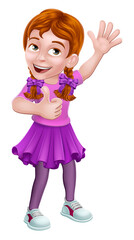 A kid cartoon girl child giving a thumbs up and waving