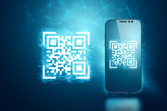 QR code and smartphone, new technologies. Electronic digital technologies scanning, barcode. - Powered by Adobe
