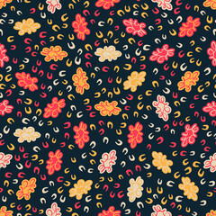 Abstract vector seamless pattern. Childish style minimalistic design with geometric shapes. Hand drawn cute illustration.