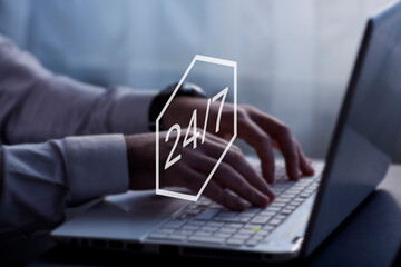 cyber security online, cybersecurity concept on internet, user writing password on computer. 24/7 assistant