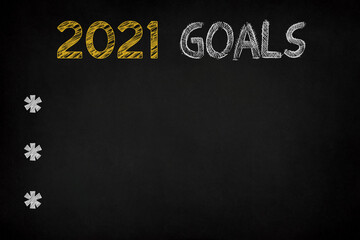 2021 Goals new year on chalkboard background	
