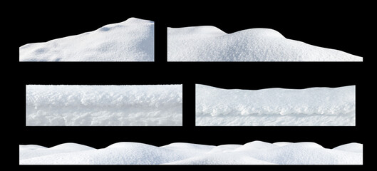 Snow drifts on an isolated black background. Winter elements for design. - obrazy, fototapety, plakaty