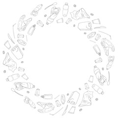 Different kinds of garbage. Square frame. The concept of ecology and the World Cleanup Day.