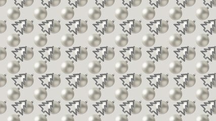 Background of many white christmas balls and trees on beige