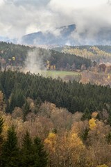 Autumn view of forests and countryside in the countryside.