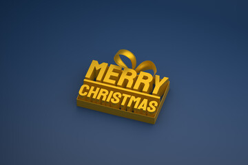 merry christmas 3d design with bow and ribbon on dark background