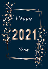 Happy New Year vector illustration,frame with inscription and confetti on a dark background.Graphic element for banner,greeting cards,invitation,poster or website. 